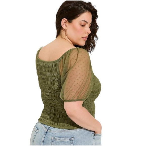 NWT Women’s Plus Torrid Olive Green Dot Mesh Square Neck Crop Top Size 5X | 3072 - Picture 3 of 11
